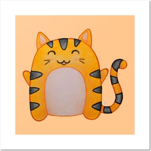 Happy Cute Tiger - An Orange Kawaii Cat Posters and Art